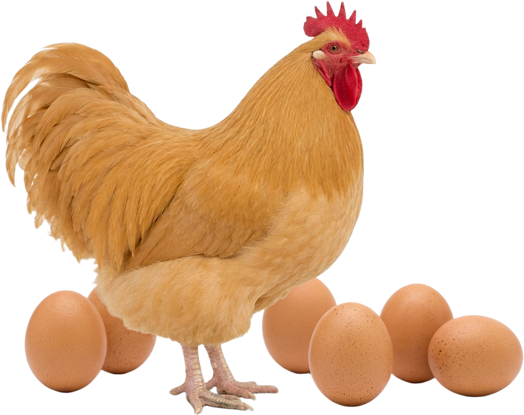 Galo Orpington e ovos férteis — imagem ilustrativa